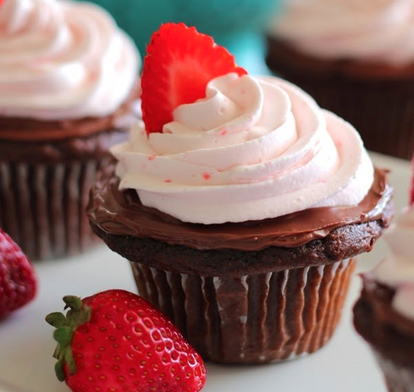 Chocolate Nutella Cupcakes with Strawberry Whipped Cream